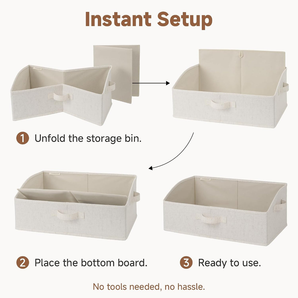 Closet Storage Bins Trapezoid, Khaki Stripes, Large, 3-Pack