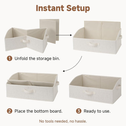 Closet Storage Bins Trapezoid, Khaki Stripes, Large, 3-Pack