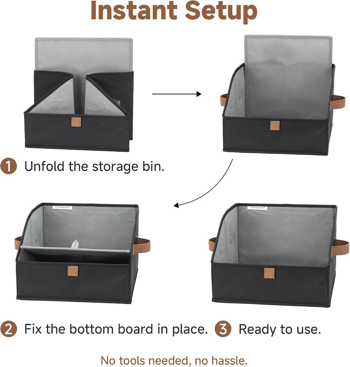 Closet Storage Bins Trapezoid, Khaki Stripes, Large, 3-Pack