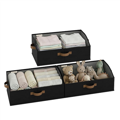 Closet Storage Bins Trapezoid, Khaki Stripes, Large, 3-Pack