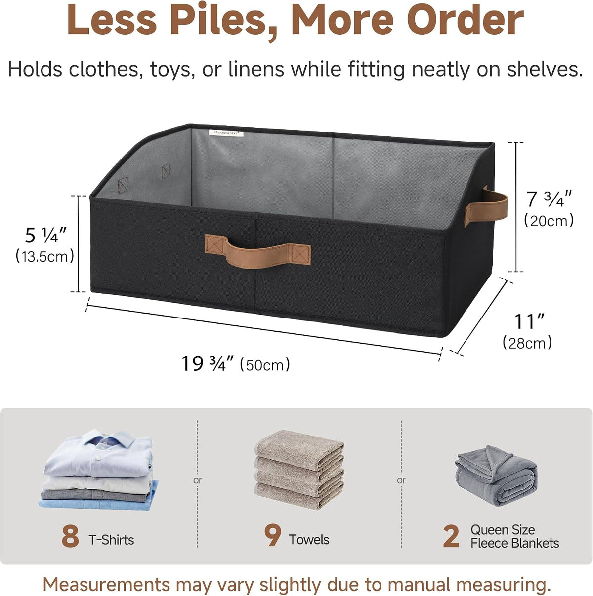 Closet Storage Bins Trapezoid, Khaki Stripes, Large, 3-Pack