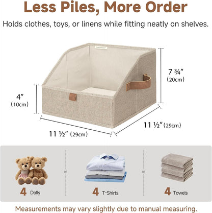 Closet Storage Bins Trapezoid, Khaki Stripes, Large, 3-Pack