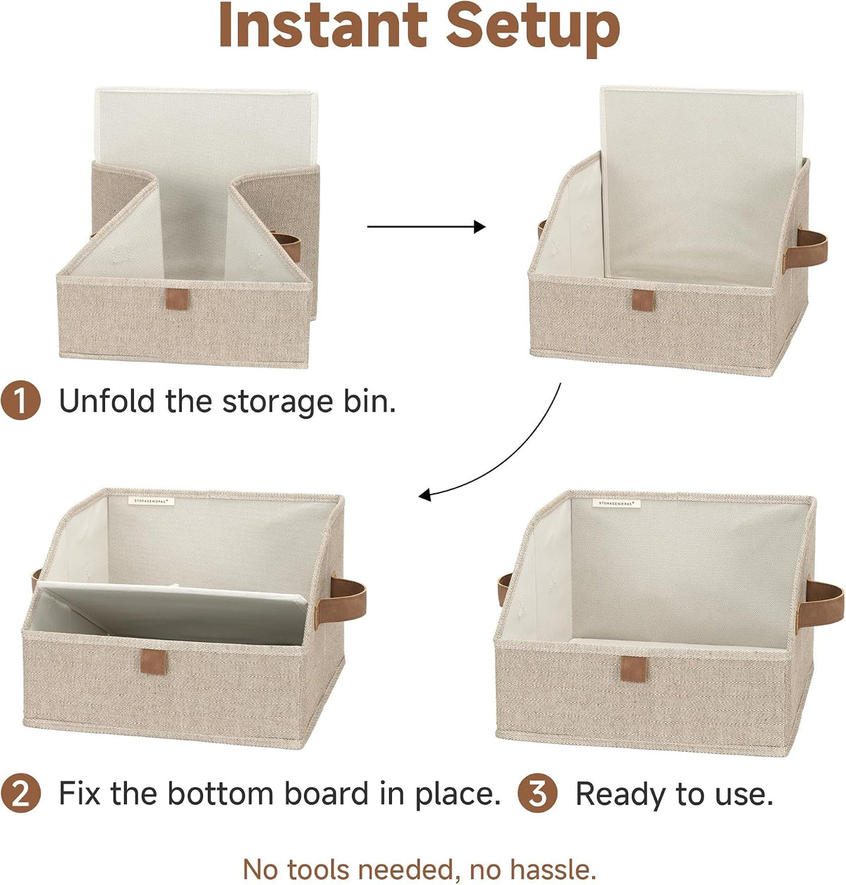 Closet Storage Bins Trapezoid, Khaki Stripes, Large, 3-Pack