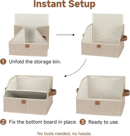 Closet Storage Bins Trapezoid, Khaki Stripes, Large, 3-Pack
