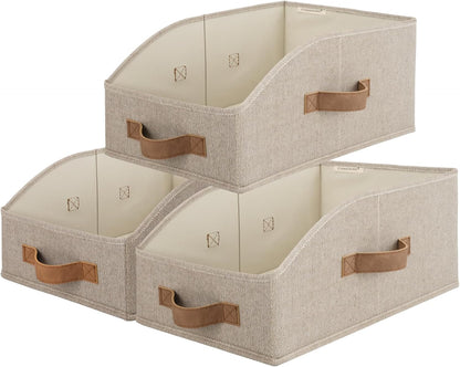 Closet Storage Bins Trapezoid, Khaki Stripes, Large, 3-Pack