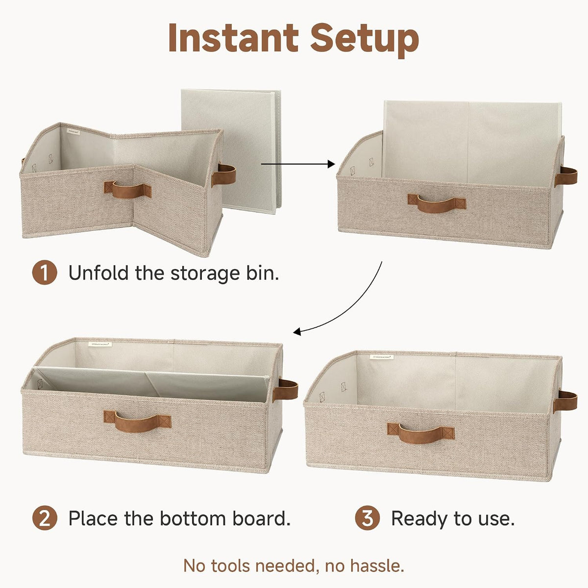 Closet Storage Bins Trapezoid, Khaki Stripes, Large, 3-Pack