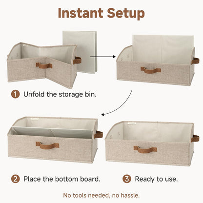 Closet Storage Bins Trapezoid, Khaki Stripes, Large, 3-Pack