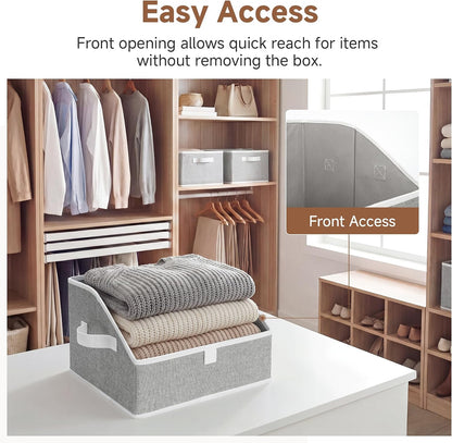 Closet Storage Bins Trapezoid, Khaki Stripes, Large, 3-Pack