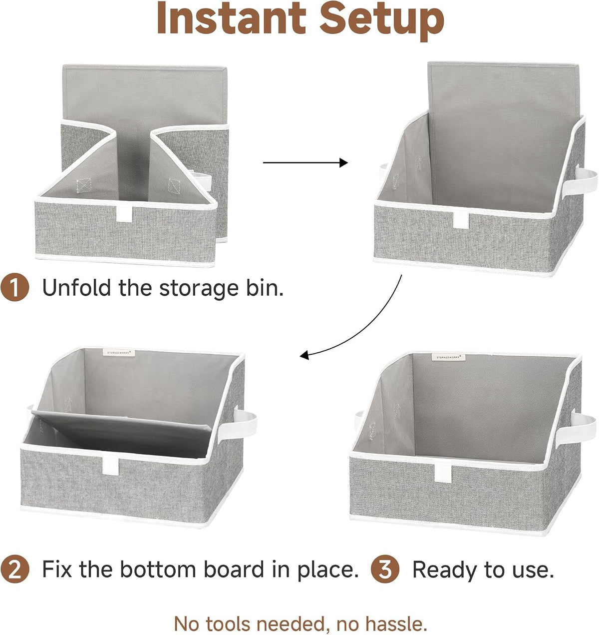 Closet Storage Bins Trapezoid, Khaki Stripes, Large, 3-Pack