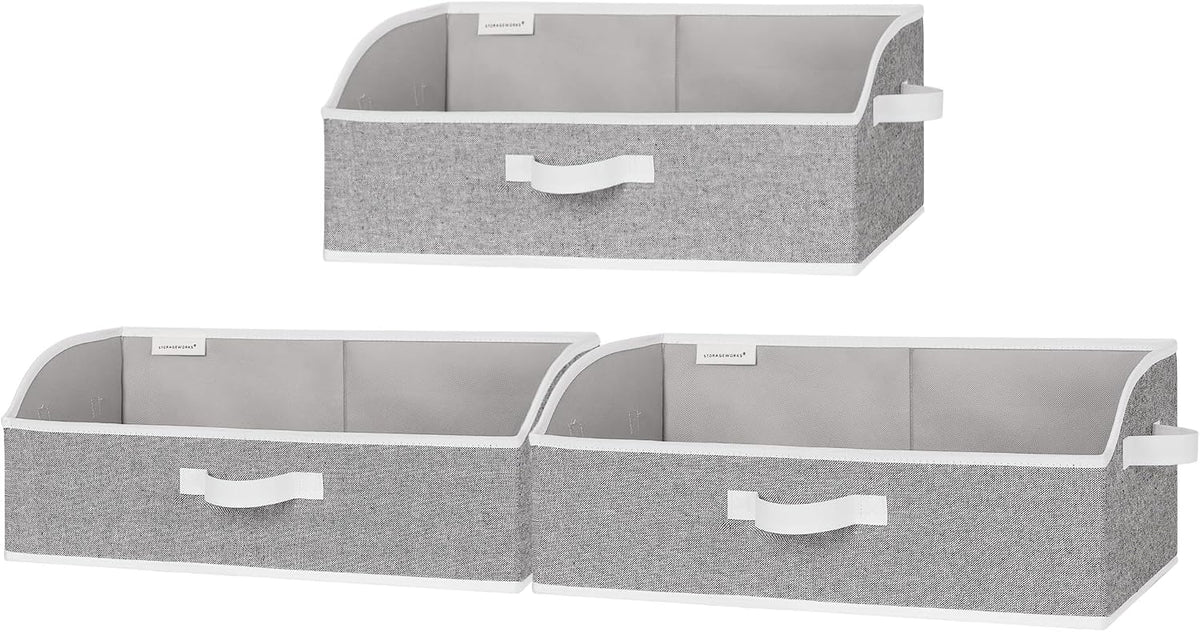 Closet Storage Bins Trapezoid, Khaki Stripes, Large, 3-Pack