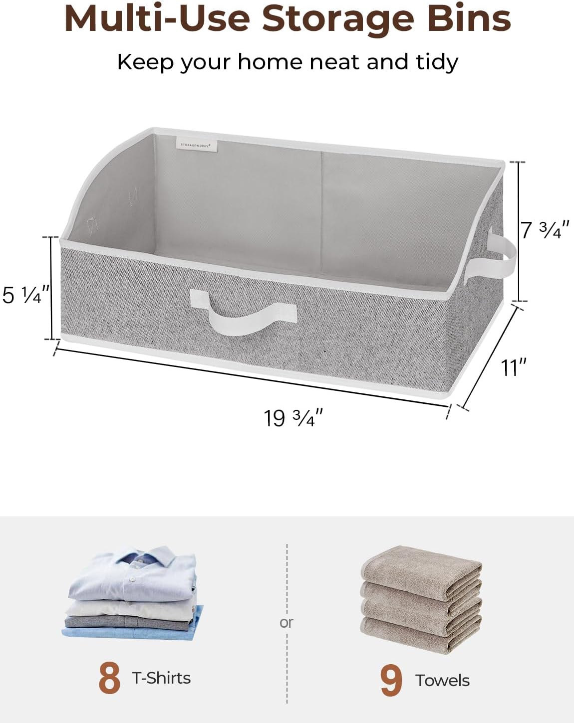 Closet Storage Bins Trapezoid, Khaki Stripes, Large, 3-Pack