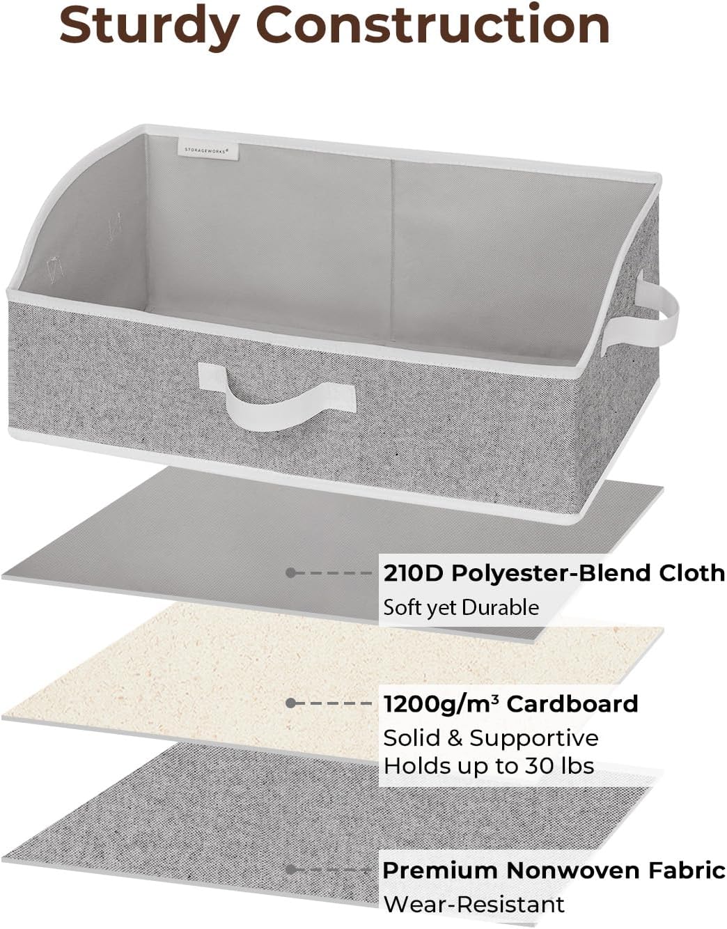 Closet Storage Bins Trapezoid, Khaki Stripes, Large, 3-Pack