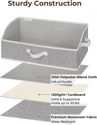 Closet Storage Bins Trapezoid, Khaki Stripes, Large, 3-Pack