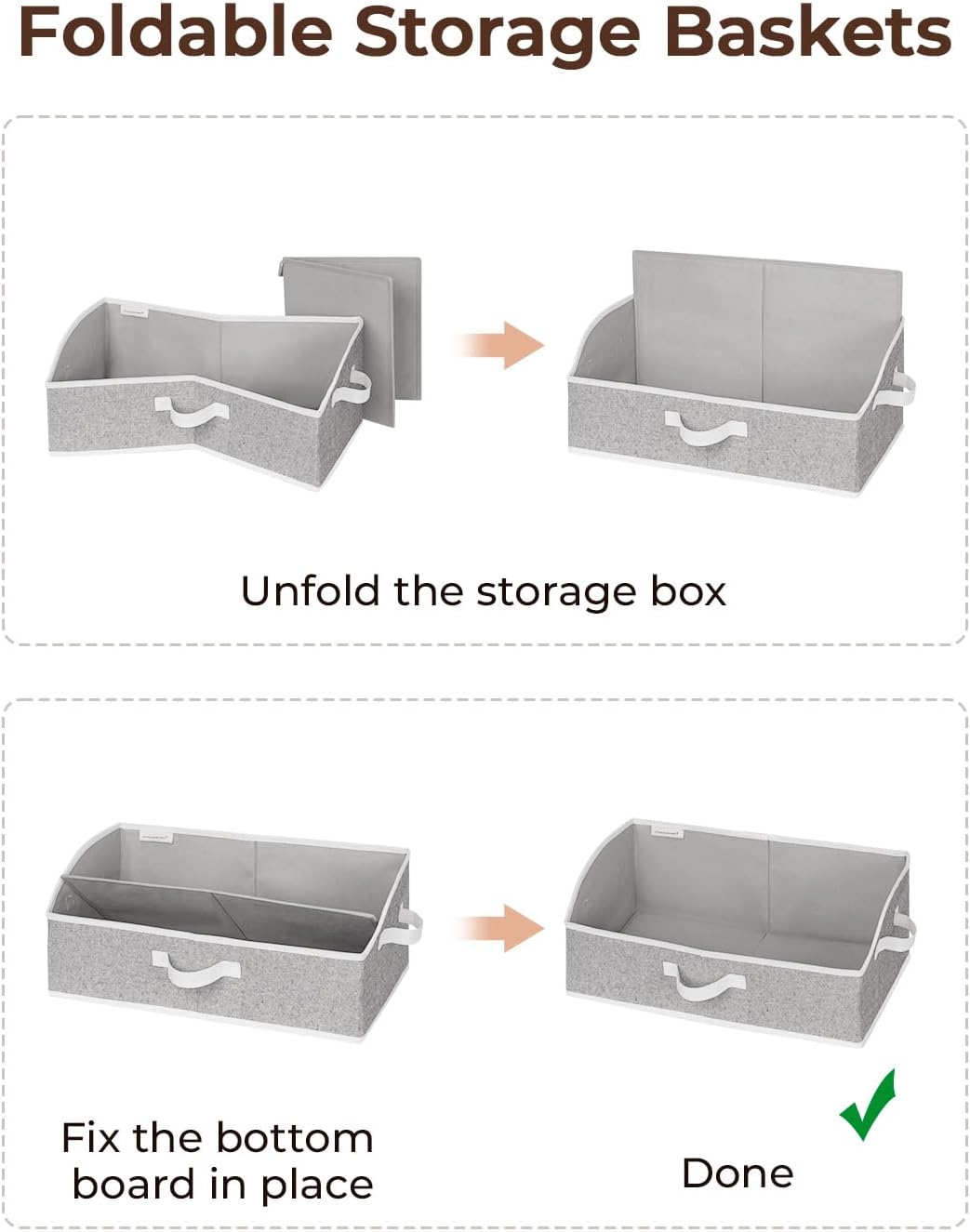 Closet Storage Bins Trapezoid, Khaki Stripes, Large, 3-Pack