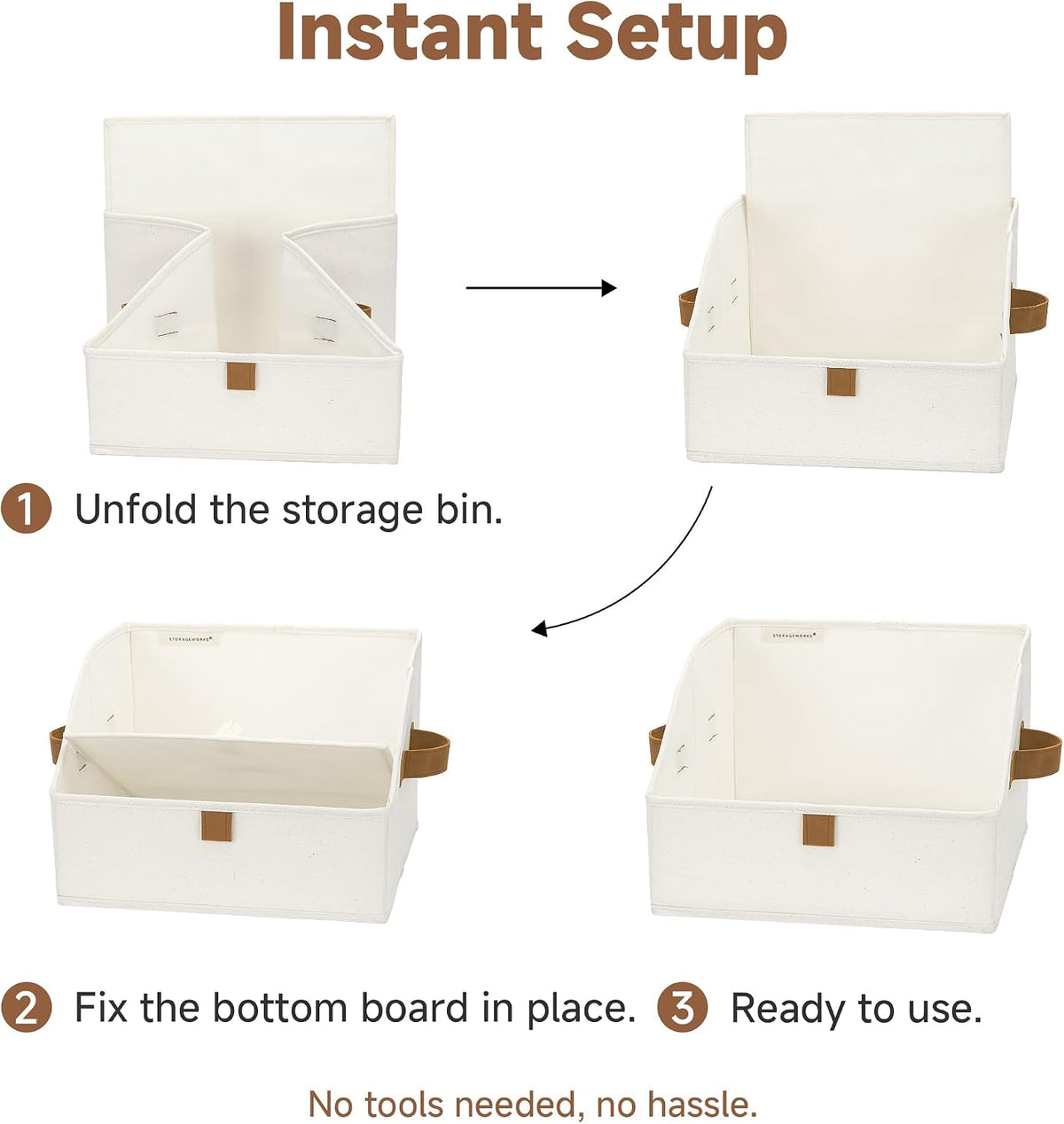 Closet Storage Bins Trapezoid, Khaki Stripes, Large, 3-Pack