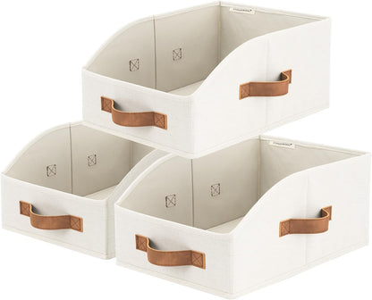 Closet Storage Bins Trapezoid, Khaki Stripes, Large, 3-Pack