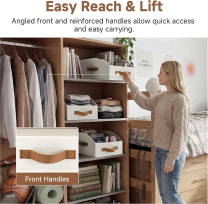 Closet Storage Bins Trapezoid, Khaki Stripes, Large, 3-Pack