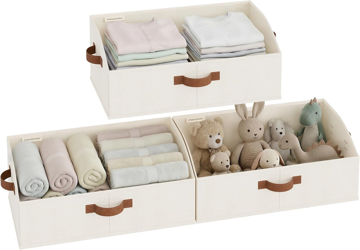 Closet Storage Bins Trapezoid, Khaki Stripes, Large, 3-Pack