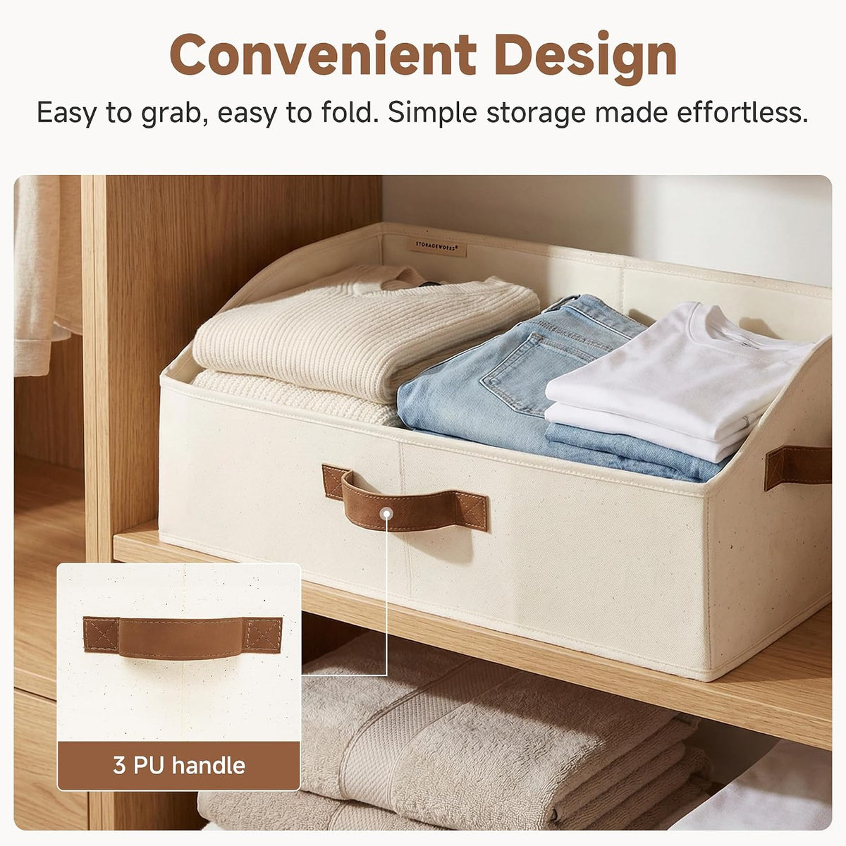 Closet Storage Bins Trapezoid, Khaki Stripes, Large, 3-Pack