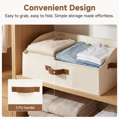 Closet Storage Bins Trapezoid, Khaki Stripes, Large, 3-Pack