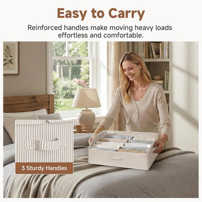 Closet Storage Bins Trapezoid, Khaki Stripes, Large, 3-Pack