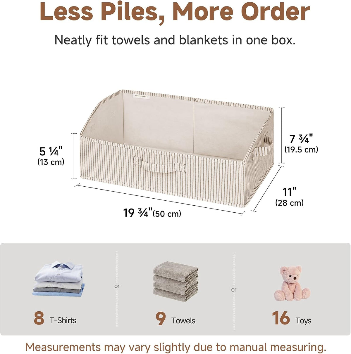 Closet Storage Bins Trapezoid, Khaki Stripes, Large, 3-Pack