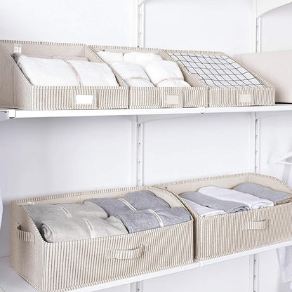 Closet Storage Bins Trapezoid, Khaki Stripes, Large, 3-Pack