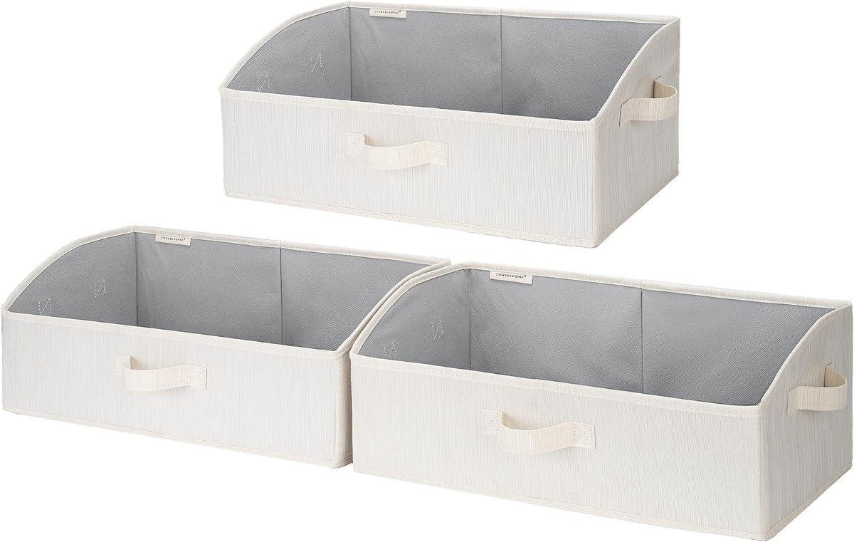 Closet Storage Bins Trapezoid, Khaki Stripes, Large, 3-Pack