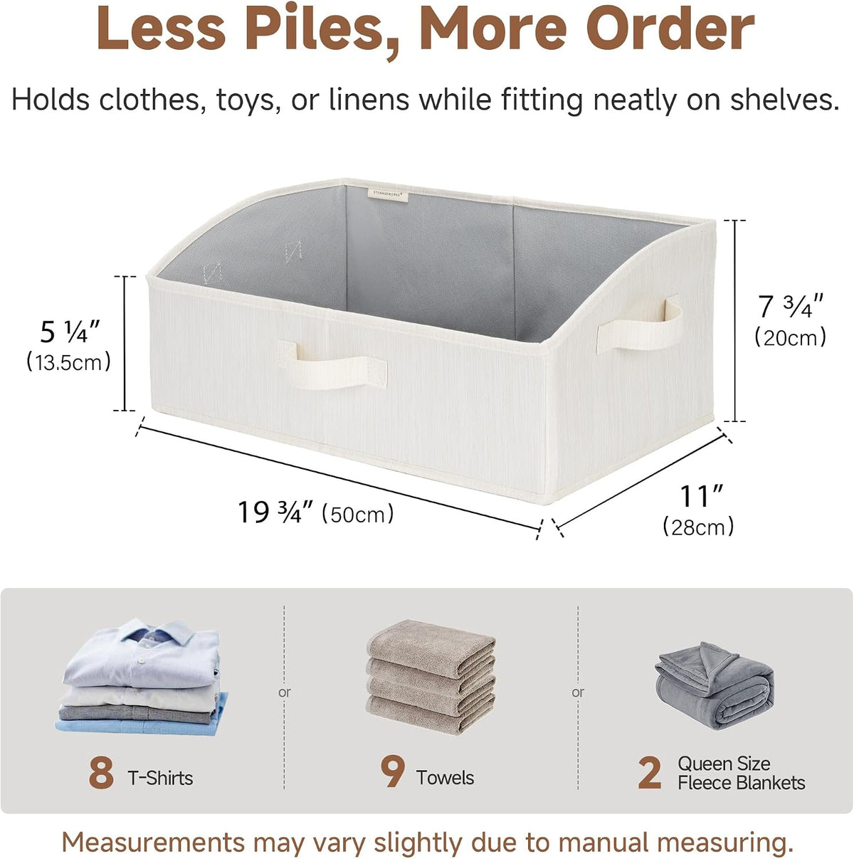 Closet Storage Bins Trapezoid, Khaki Stripes, Large, 3-Pack