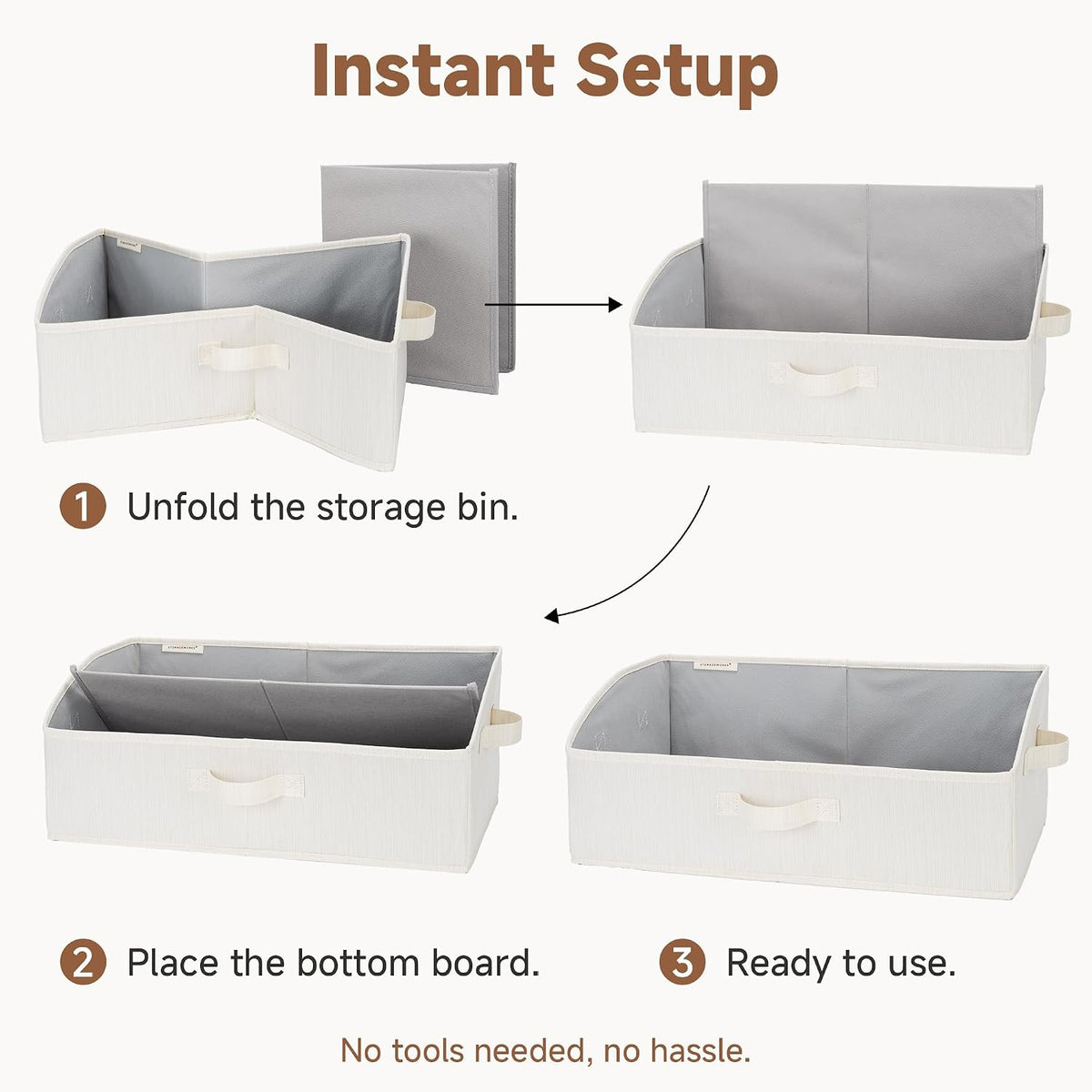 Closet Storage Bins Trapezoid, Khaki Stripes, Large, 3-Pack