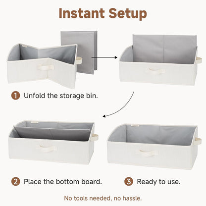 Closet Storage Bins Trapezoid, Khaki Stripes, Large, 3-Pack