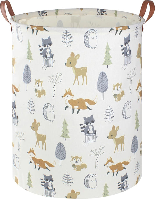 Large Round Canvas Linen Laundry Hamper,Waterproof Storage Bin for Books/Clothes, Laundry Basket, Gift Basket(Eucalyptus leaves)