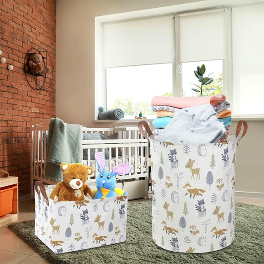 Large Round Canvas Linen Laundry Hamper,Waterproof Storage Bin for Books/Clothes, Laundry Basket, Gift Basket(Eucalyptus leaves)