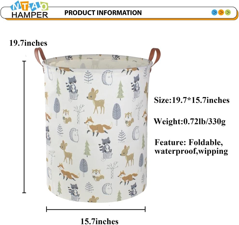 Large Round Canvas Linen Laundry Hamper,Waterproof Storage Bin for Books/Clothes, Laundry Basket, Gift Basket(Eucalyptus leaves)