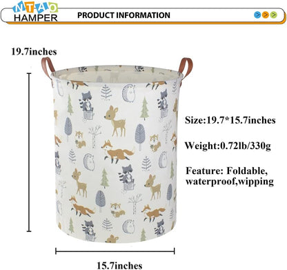 Large Round Canvas Linen Laundry Hamper,Waterproof Storage Bin for Books/Clothes, Laundry Basket, Gift Basket(Eucalyptus leaves)