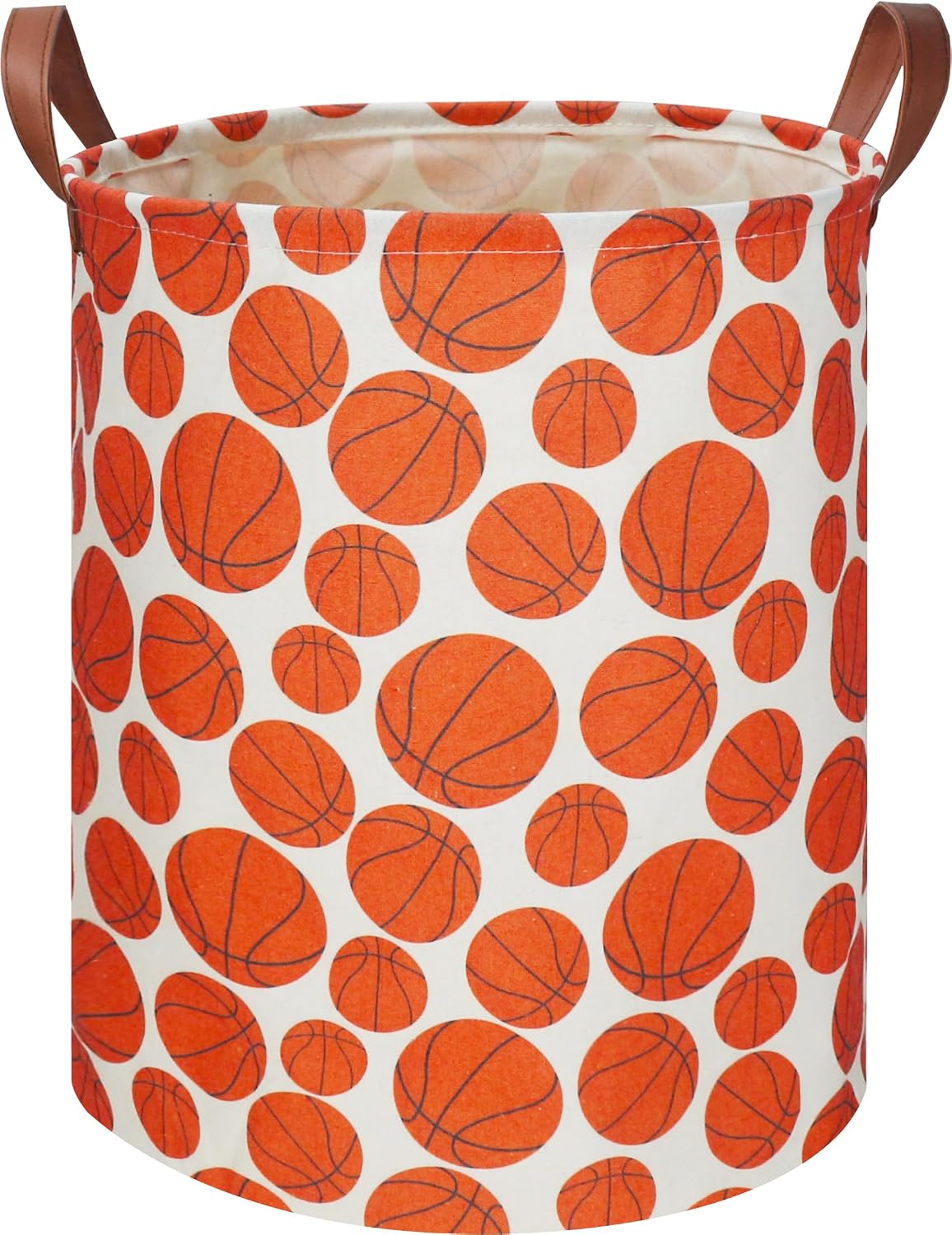 Large Round Canvas Linen Laundry Hamper,Waterproof Storage Bin for Books/Clothes, Laundry Basket, Gift Basket(Eucalyptus leaves)