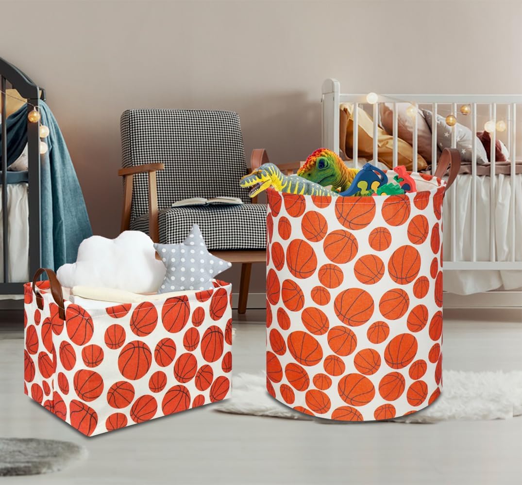 Large Round Canvas Linen Laundry Hamper,Waterproof Storage Bin for Books/Clothes, Laundry Basket, Gift Basket(Eucalyptus leaves)