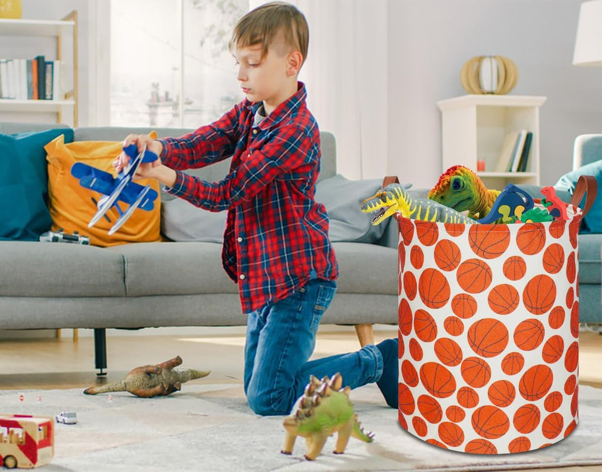 Large Round Canvas Linen Laundry Hamper,Waterproof Storage Bin for Books/Clothes, Laundry Basket, Gift Basket(Eucalyptus leaves)