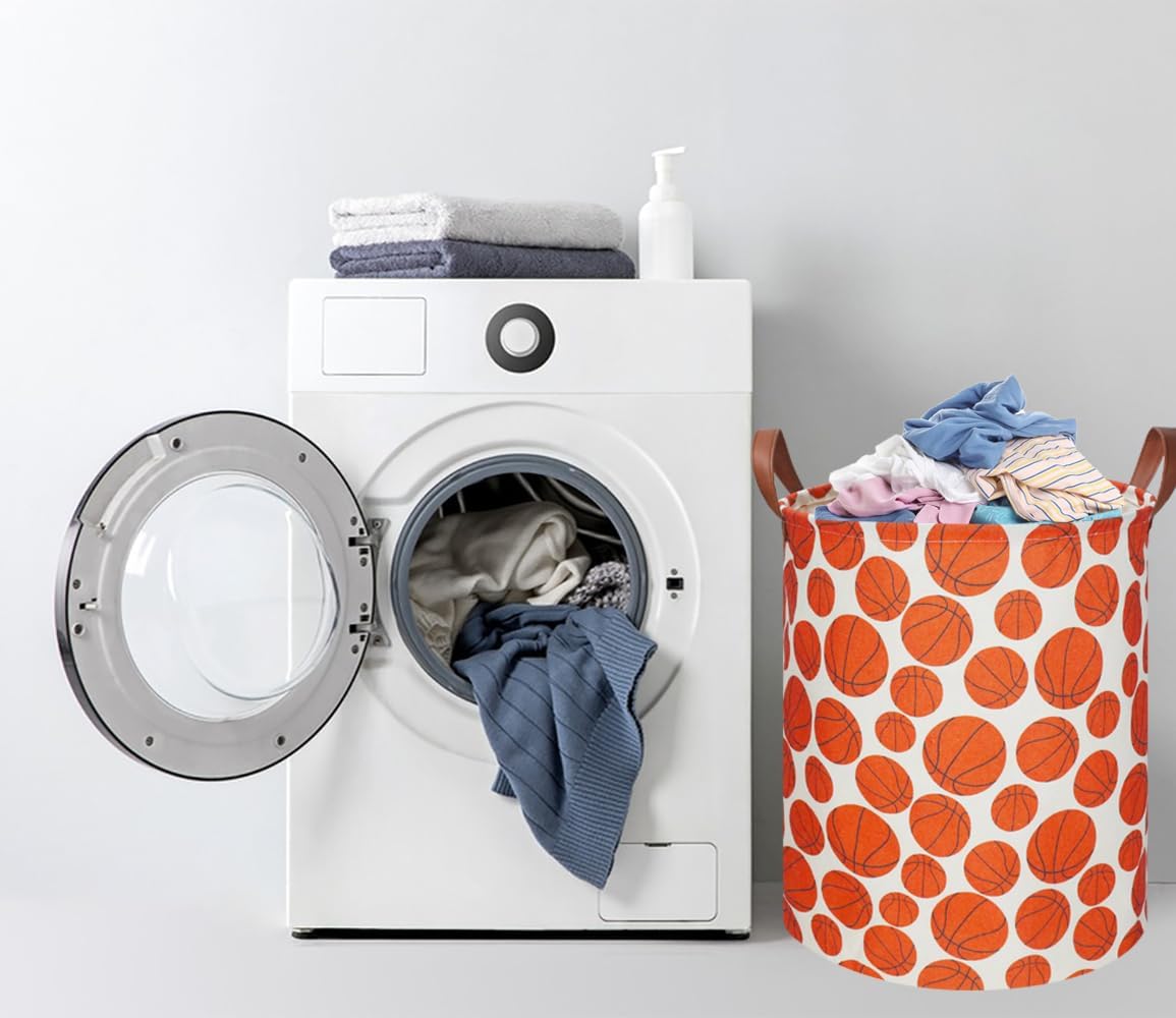 Large Round Canvas Linen Laundry Hamper,Waterproof Storage Bin for Books/Clothes, Laundry Basket, Gift Basket(Eucalyptus leaves)