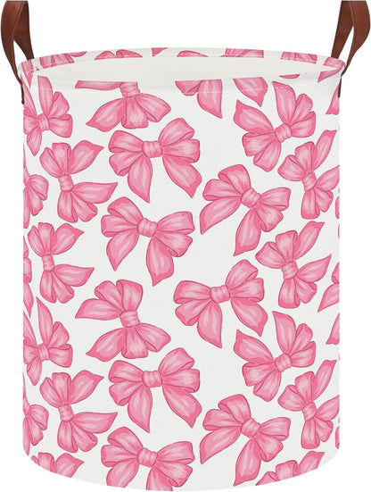 Large Round Canvas Linen Laundry Hamper,Waterproof Storage Bin for Books/Clothes, Laundry Basket, Gift Basket(Eucalyptus leaves)