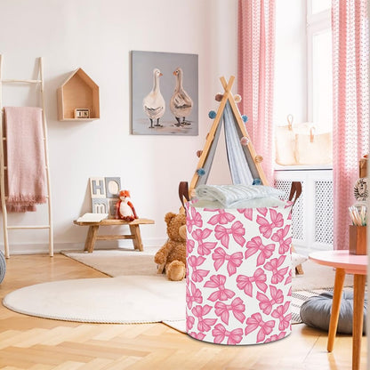 Large Round Canvas Linen Laundry Hamper,Waterproof Storage Bin for Books/Clothes, Laundry Basket, Gift Basket(Eucalyptus leaves)
