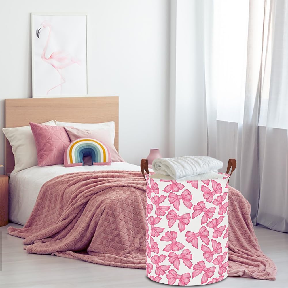 Large Round Canvas Linen Laundry Hamper,Waterproof Storage Bin for Books/Clothes, Laundry Basket, Gift Basket(Eucalyptus leaves)