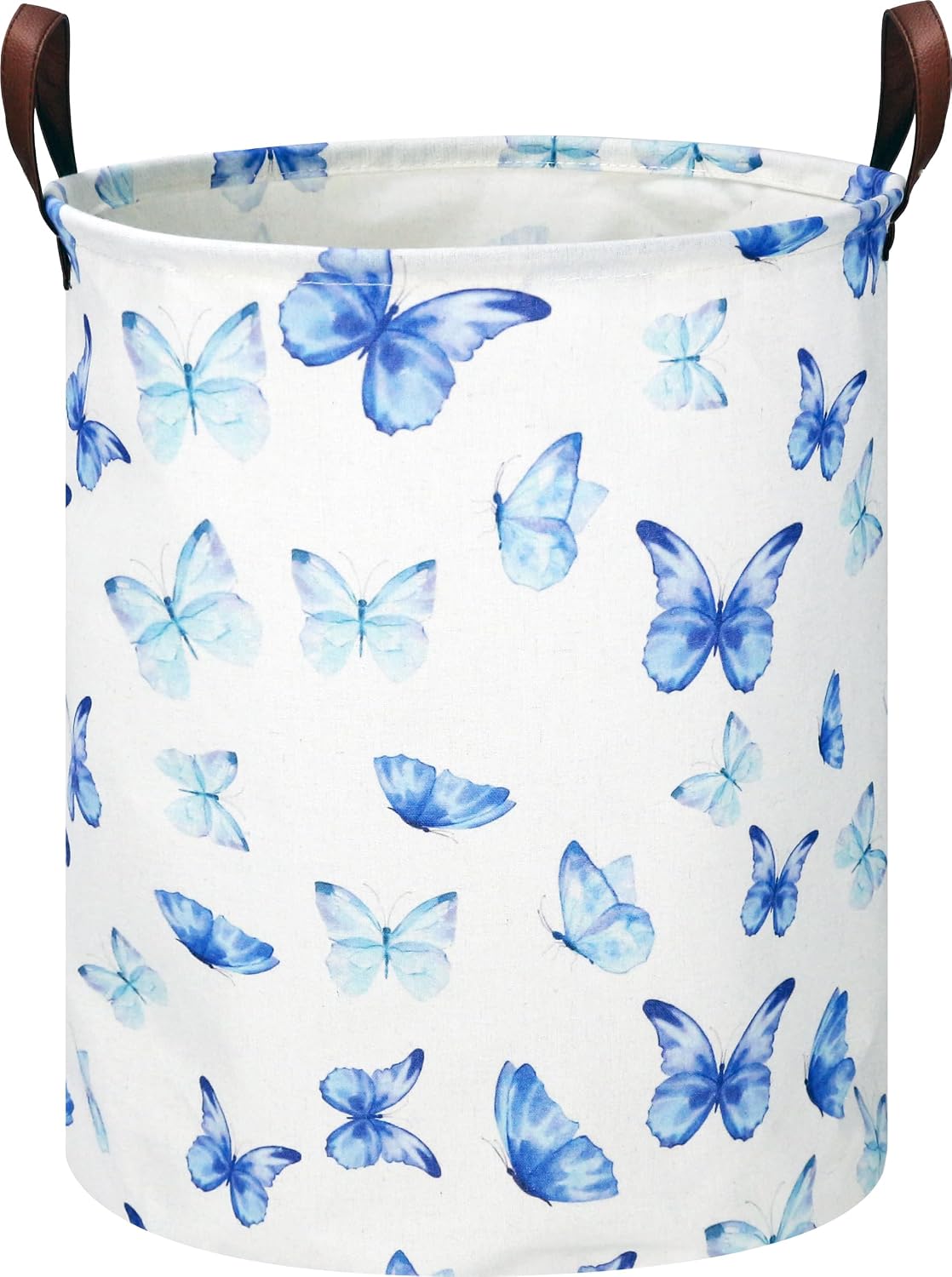 Large Round Canvas Linen Laundry Hamper,Waterproof Storage Bin for Books/Clothes, Laundry Basket, Gift Basket(Eucalyptus leaves)