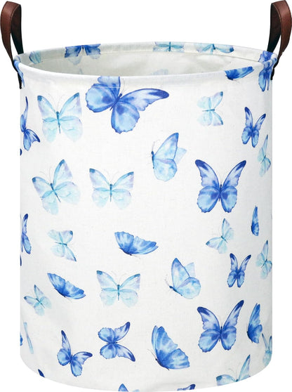 Large Round Canvas Linen Laundry Hamper,Waterproof Storage Bin for Books/Clothes, Laundry Basket, Gift Basket(Eucalyptus leaves)