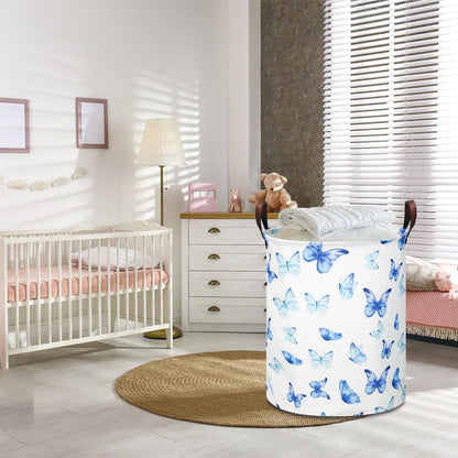 Large Round Canvas Linen Laundry Hamper,Waterproof Storage Bin for Books/Clothes, Laundry Basket, Gift Basket(Eucalyptus leaves)
