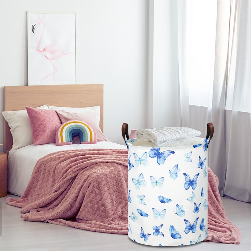 Large Round Canvas Linen Laundry Hamper,Waterproof Storage Bin for Books/Clothes, Laundry Basket, Gift Basket(Eucalyptus leaves)