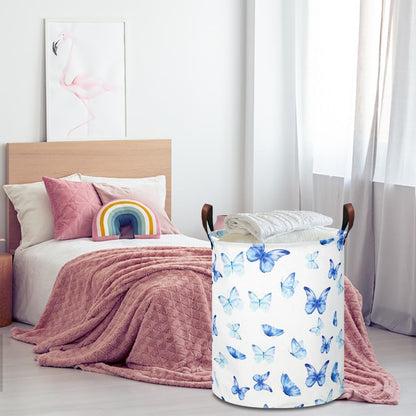 Large Round Canvas Linen Laundry Hamper,Waterproof Storage Bin for Books/Clothes, Laundry Basket, Gift Basket(Eucalyptus leaves)