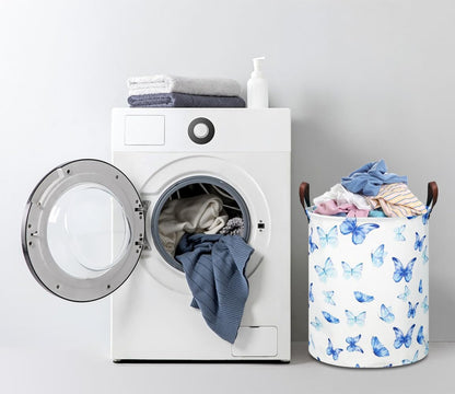 Large Round Canvas Linen Laundry Hamper,Waterproof Storage Bin for Books/Clothes, Laundry Basket, Gift Basket(Eucalyptus leaves)