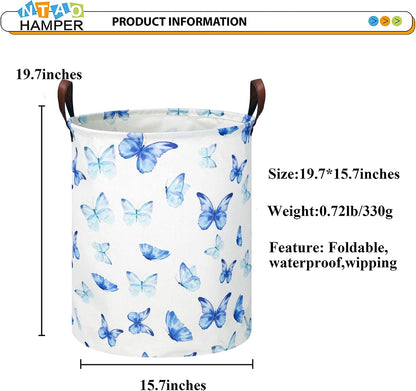 Large Round Canvas Linen Laundry Hamper,Waterproof Storage Bin for Books/Clothes, Laundry Basket, Gift Basket(Eucalyptus leaves)