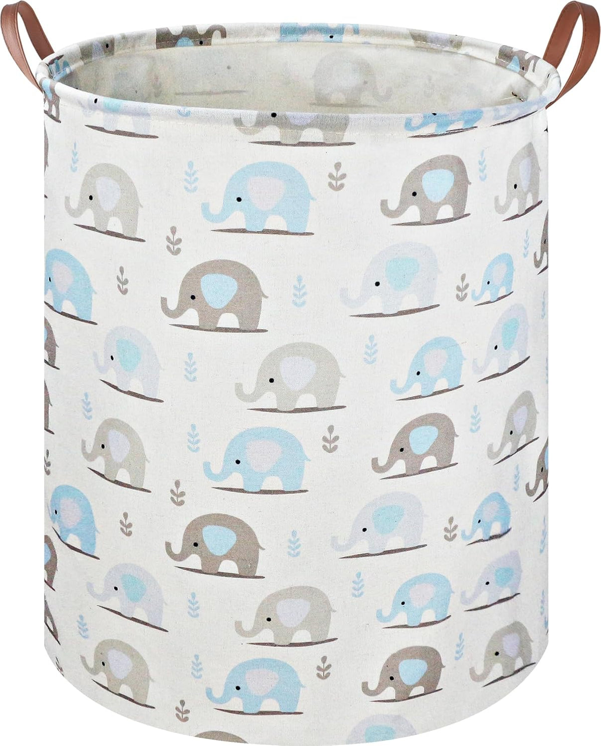 Large Round Canvas Linen Laundry Hamper,Waterproof Storage Bin for Books/Clothes, Laundry Basket, Gift Basket(Eucalyptus leaves)